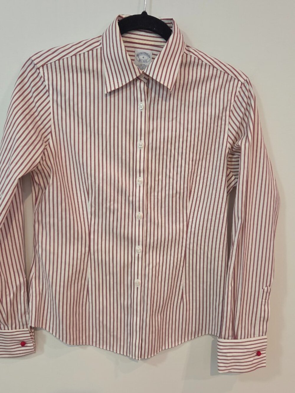 Brooks Brothers Fitted Non-Iron Red Stripe Button-Down Shirt Sz 4 w Cufflinks